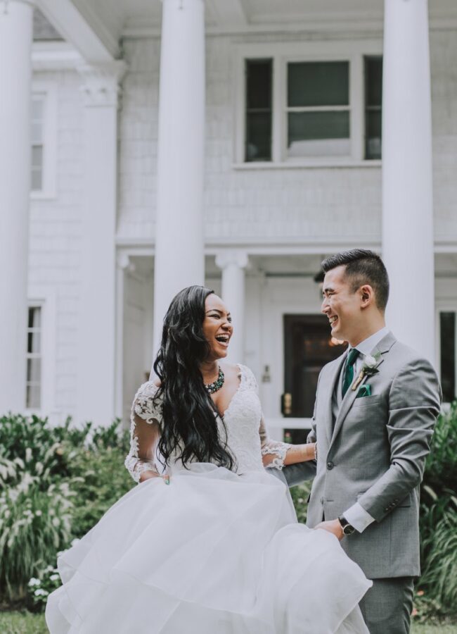 smiling couple on wedding day