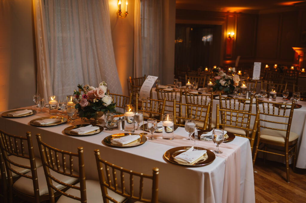 Golden themed wedding table decor