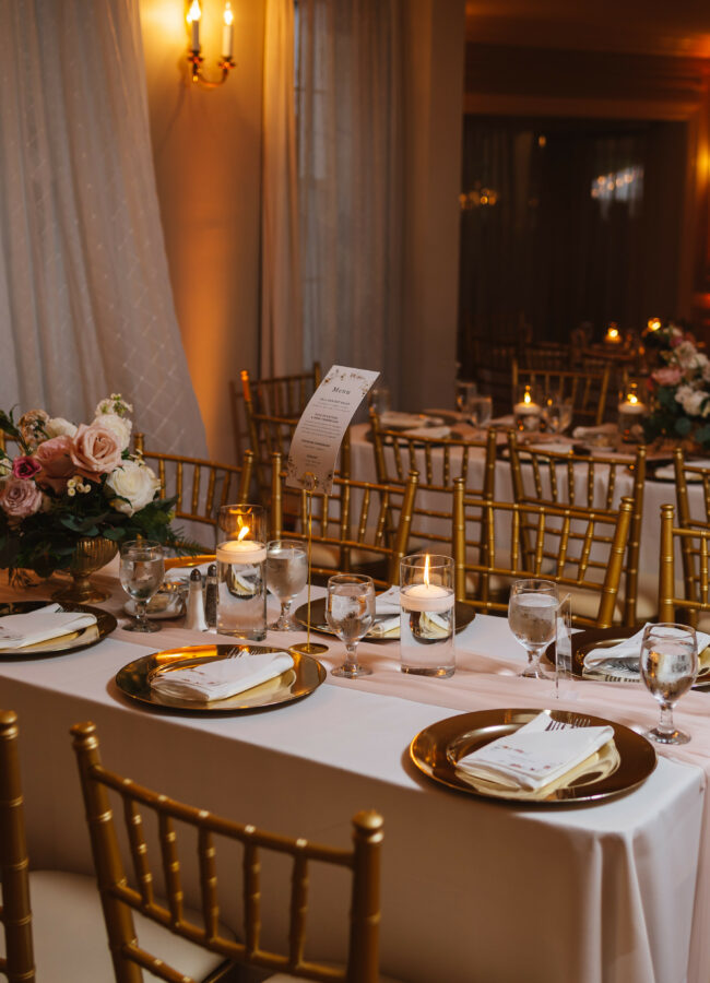 Golden themed wedding table decor