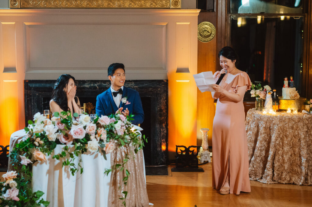 Maid of honor speech in reception room