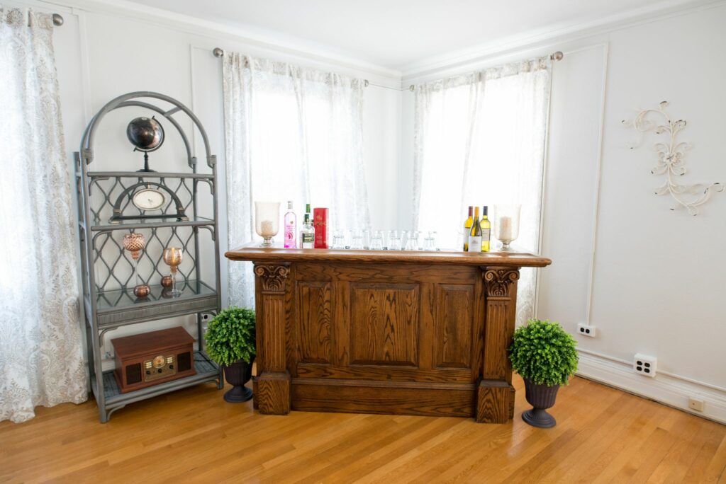 wooden bar in white mansion room