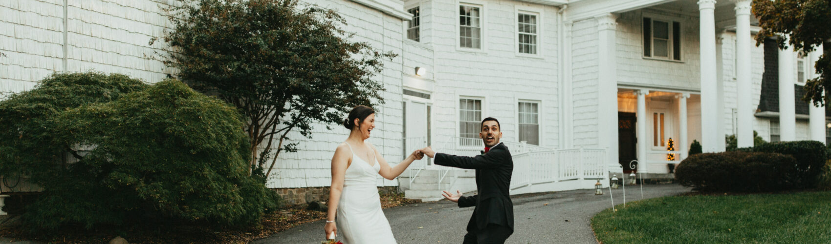 happy wedding couple at mansion venue