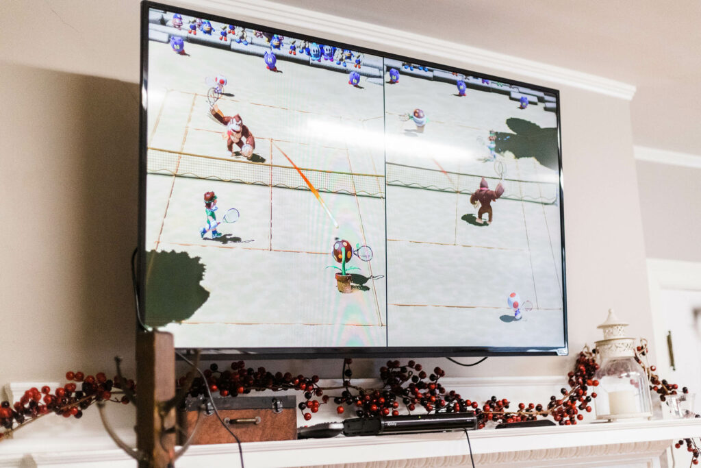 Mario tennis on a TV