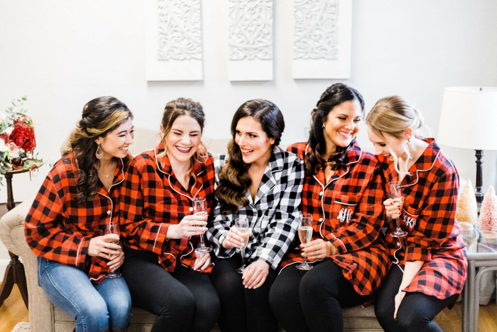 bridal party in plaid